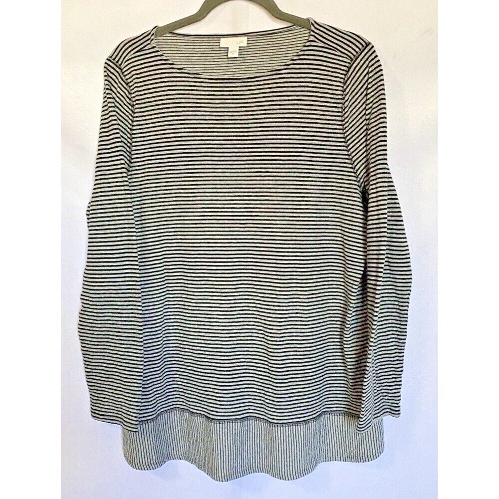 J.Jill Top Women's XL Sweater Black Gray Stripe Boatneck Long Sleeve